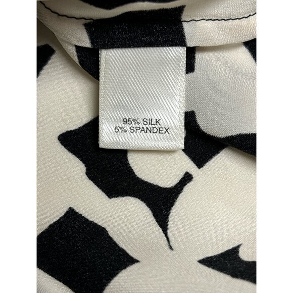 St. John Womens Ruffled Cap Sleeve Blouse Black & White Abstract Print Size 8 Si - Picture 6 of 8